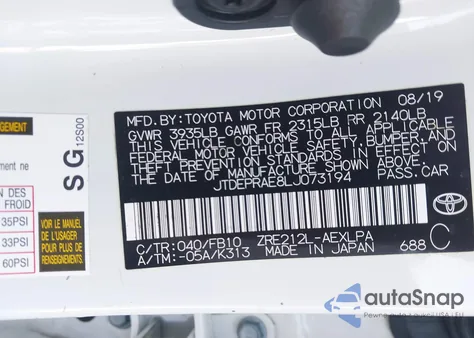 2020 Toyota Corolla Le from USA, damaged, VIN JTDEPRAE8LJ073194